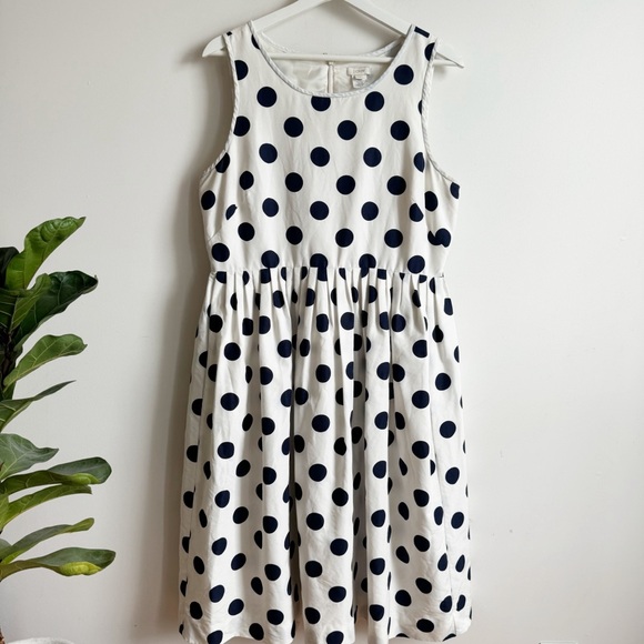 J. Crew Dresses & Skirts - J.Crew Polka Dots Midi Dress Size 14 Pleated Cotton Silk Blend